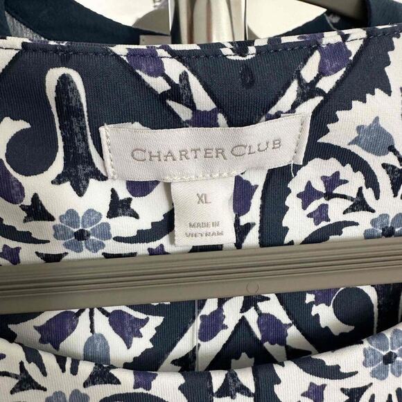 Charter Club Womens Navy White Sleeveless Printed Round Neck Swim Dress XL NWT - Picture 6 of 9